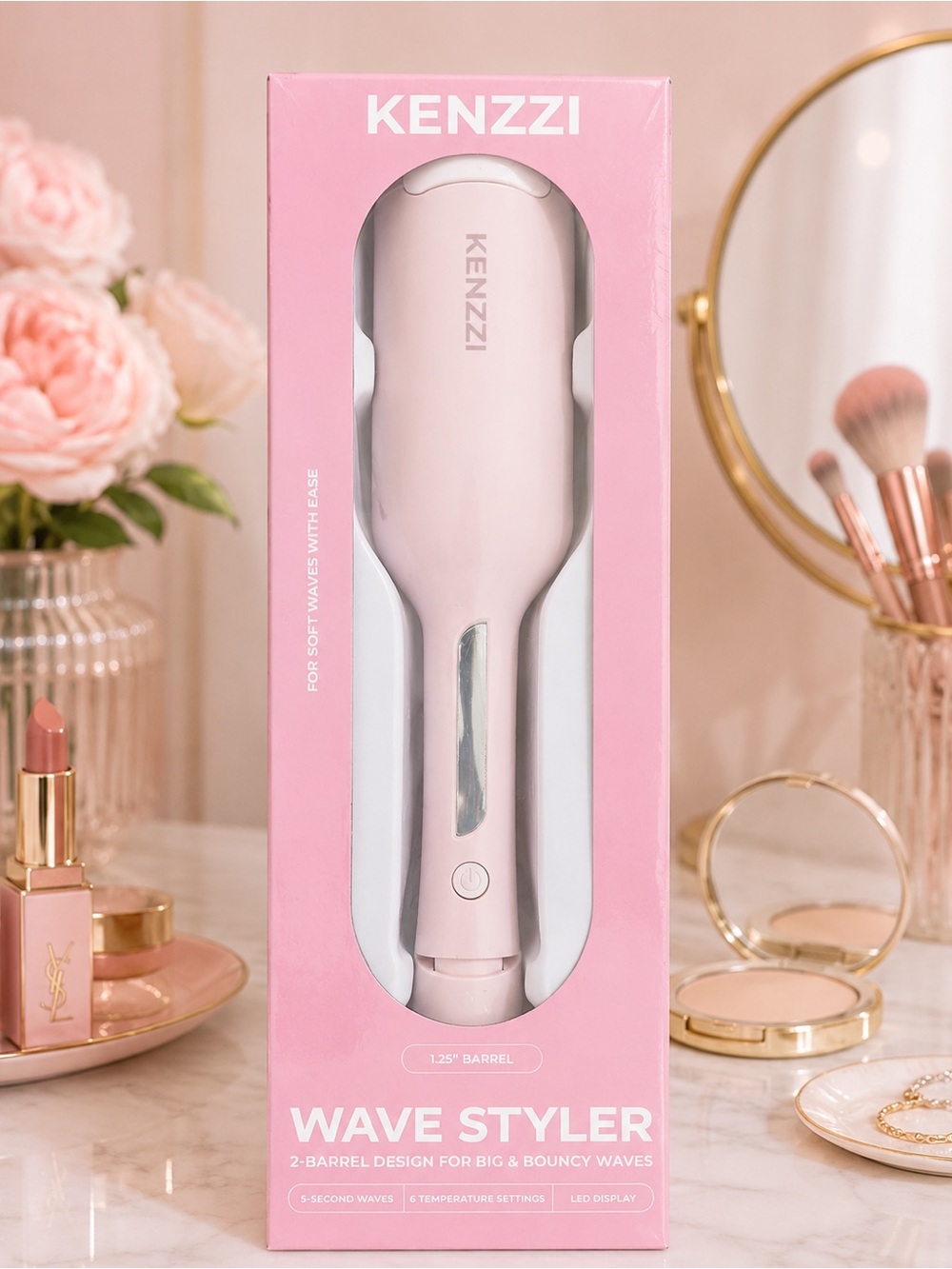 KENZZI Wave Styler 1.25” 2-Barrel Hair Waver New in Box Pink